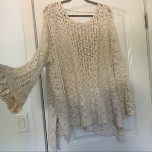 Free People Bell Sleeve Crochet Sweater Oversize